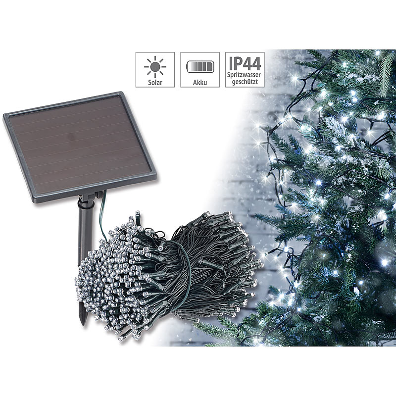 Solar-LED-Lichterkette, 500 LEDs, Dämmerungssensor, weiß., 50 m, IP44