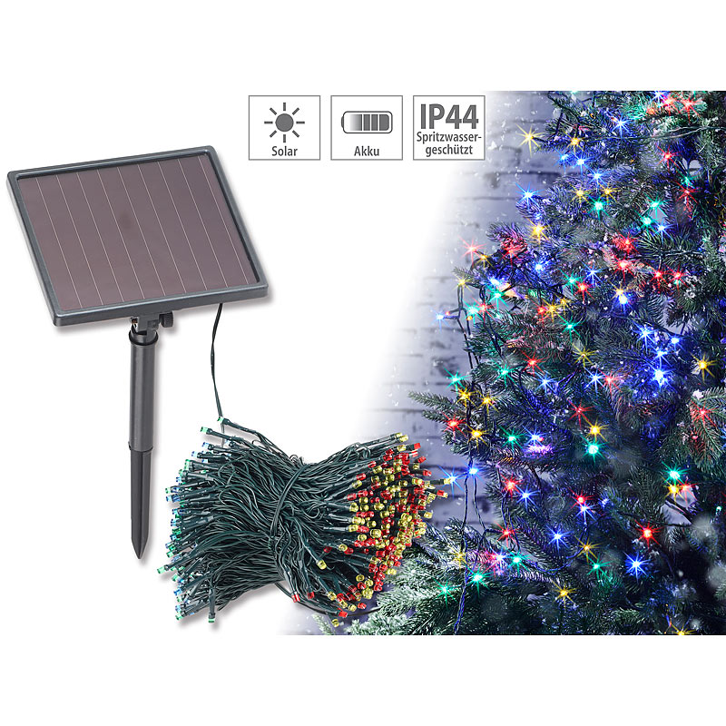 4-farbige Solar-LED-Lichterkette mit 500 LEDs und Timer, IP44, 50 m