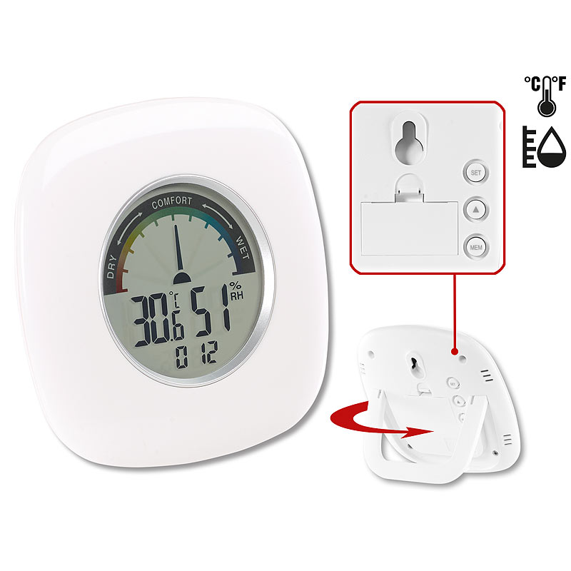 Digitales XXL Thermometer, Hygrometer & Uhr, grafische Anzeige, 10 cm