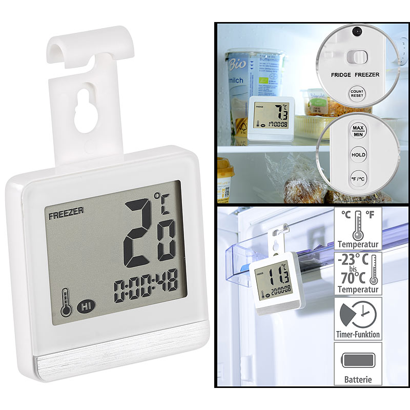 Digitales Gefrier- & Kühlschrankthermometer mit Temperatur-Timer