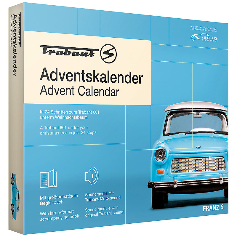 Adventskalender Trabant, Bausatz mit Sound-Modul, Maßstab 1:43