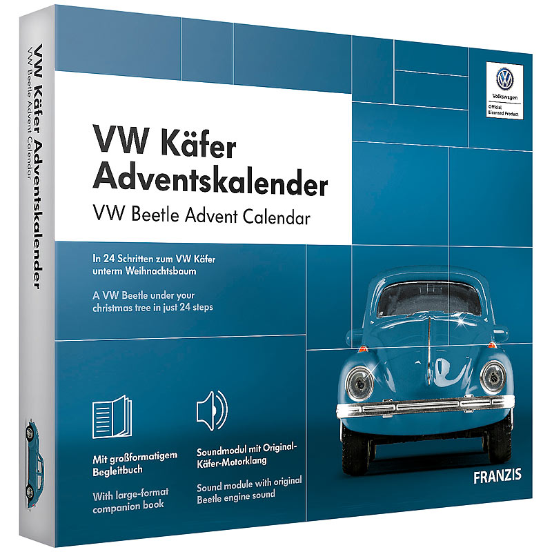 Adventskalender VW Käfer, Bausatz mit Sound-Modul, Maßstab 1:43