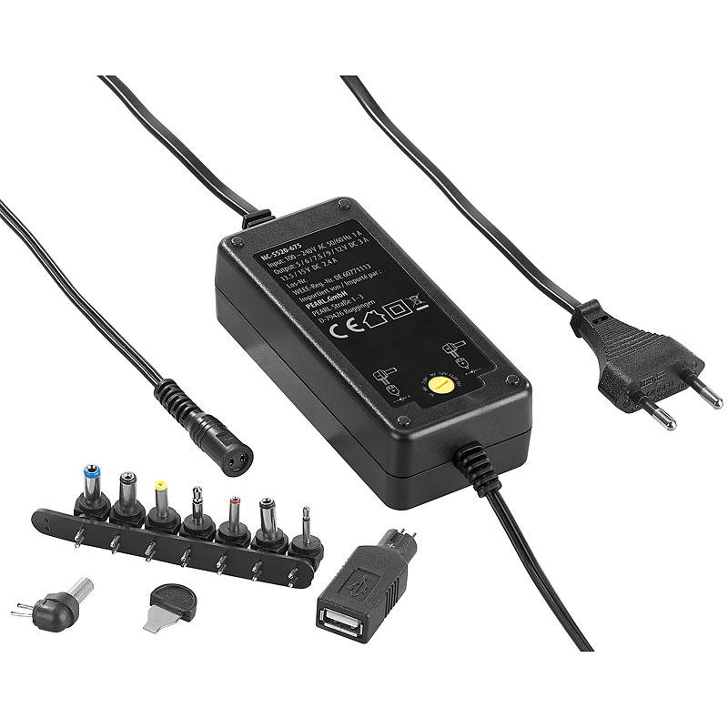 Universal-Schaltnetzteil 5 - 15 Volt, bis 3.000 mA / 36 W, 9 Adapter