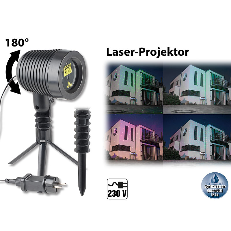 Laserprojektor, bewegter Sternen-Regen-Lichteffekt, rot & grün, IP44