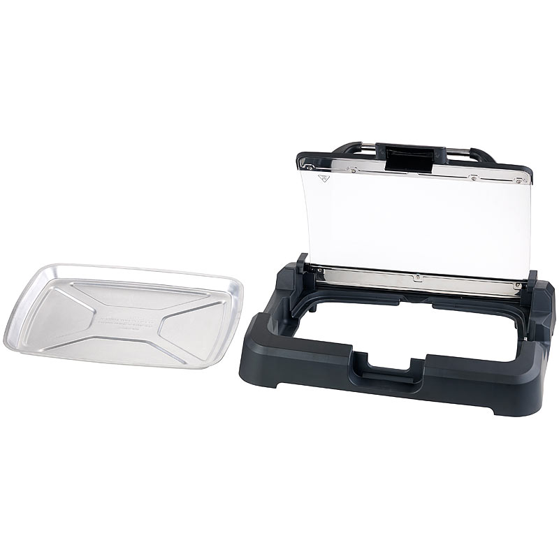 XL-Tischgrill m Keramik-beschichtete Grillplatte 2.200 W Glasdeckel