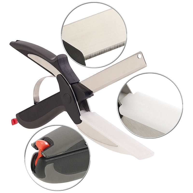 2in1-Küchenschneider-Schere mit Messer und integriertem Schneidebrett