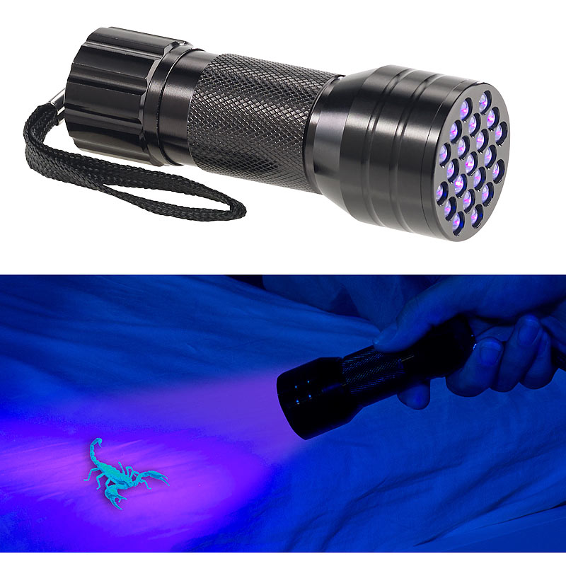 2in1-UV-Taschenlampe und Geldscheinprüfer, 21 LEDs und Batteriebetrieb