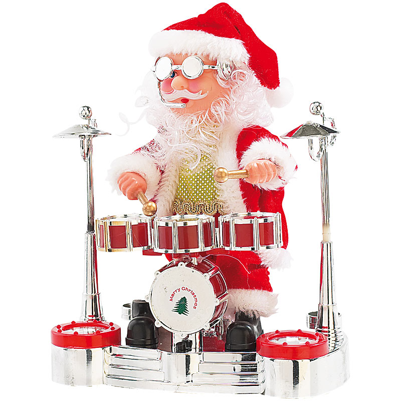 Singender Schlagzeuger-Weihnachtsmann mit LED-Lichtershow