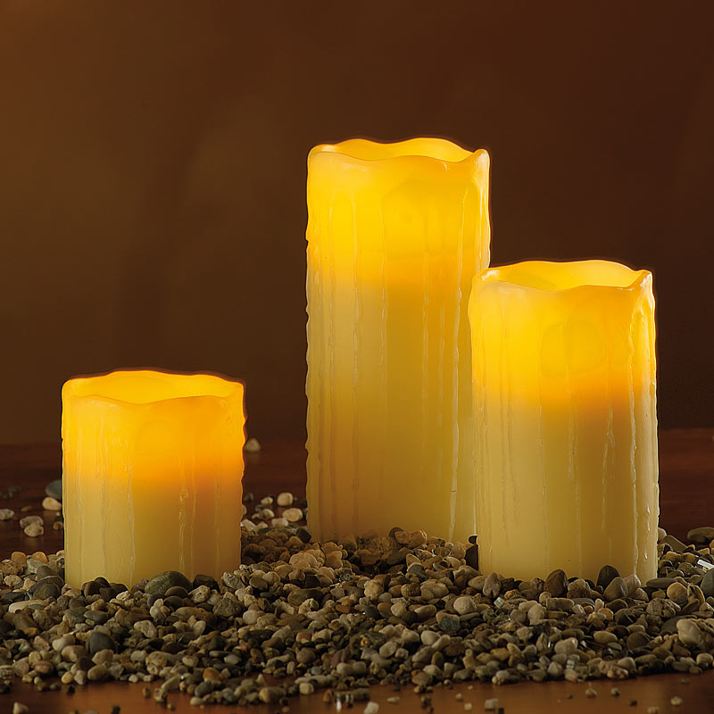 LED-Echtwachskerzen mit Candle-LED & Funk-Fernbedienung, 3er-Set