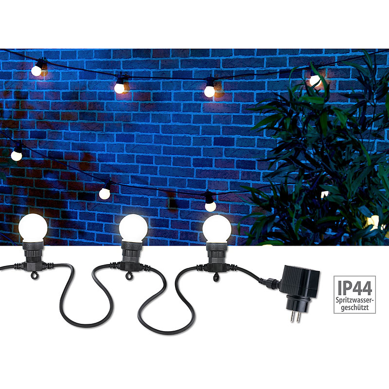 Party-Lichterkette, 20 weiße LEDs in Glühbirnenform, 8 W, 13 m, IP44