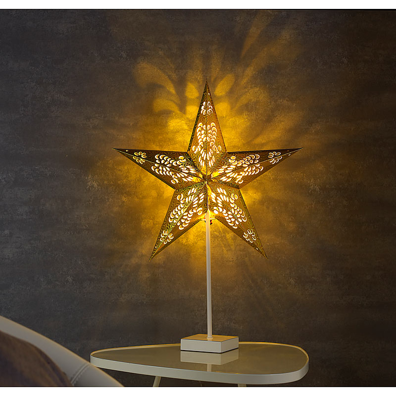 Tischlampe Stern: Deko-Tischleuchte in Sternform, gold (Lampe in