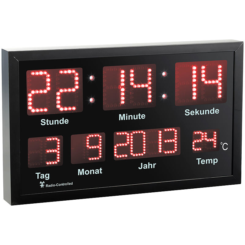 Lunartec LED-Funk-Tisch- und Wanduhr mit Datum und Temperatur