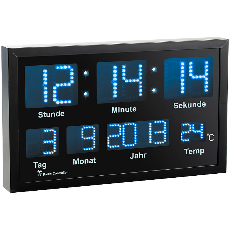 LED-Funk-Tisch- und Wanduhr mit Datum und Temperatur, 412 blaue LEDs