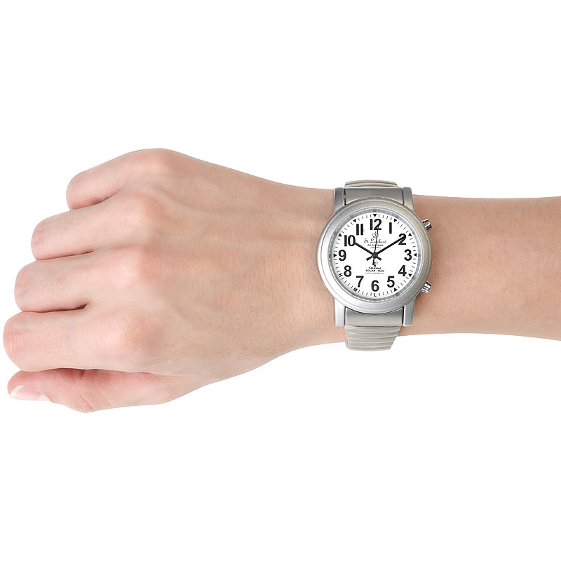 Leonhard Sprechende Seniorenuhr mit Funk und Solar, versilbert