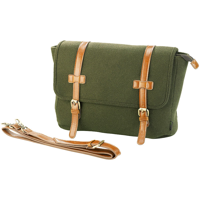 Messenger-Bag im Querformat, in Filz- & Leder-Optik