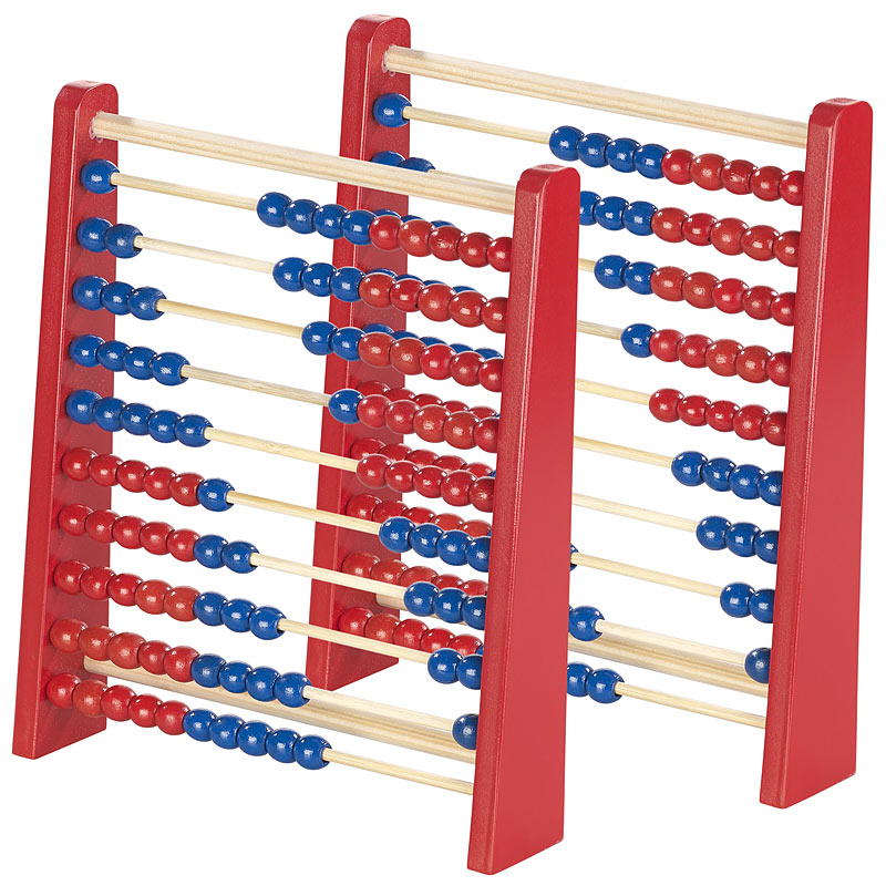 2er-Set Holz-Rechenschieber mit 100 Holzperlen, 2 Farben (blau & rot)