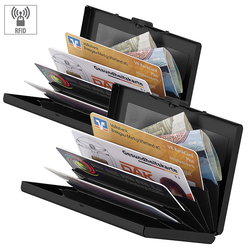 2er Pack Flaches RFID-Kartenetui aus Edelstahl für 6 Chipkarten,