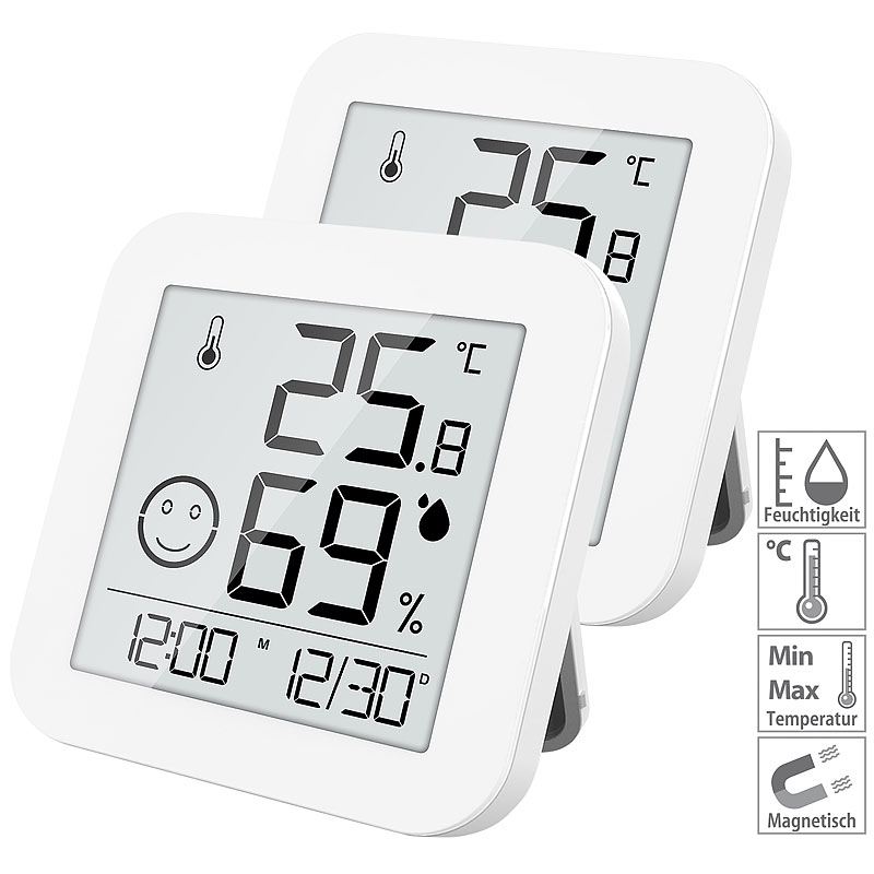 2er-Set digitale E-Ink Thermo- und Hygrometer mit extralanger Laufzeit