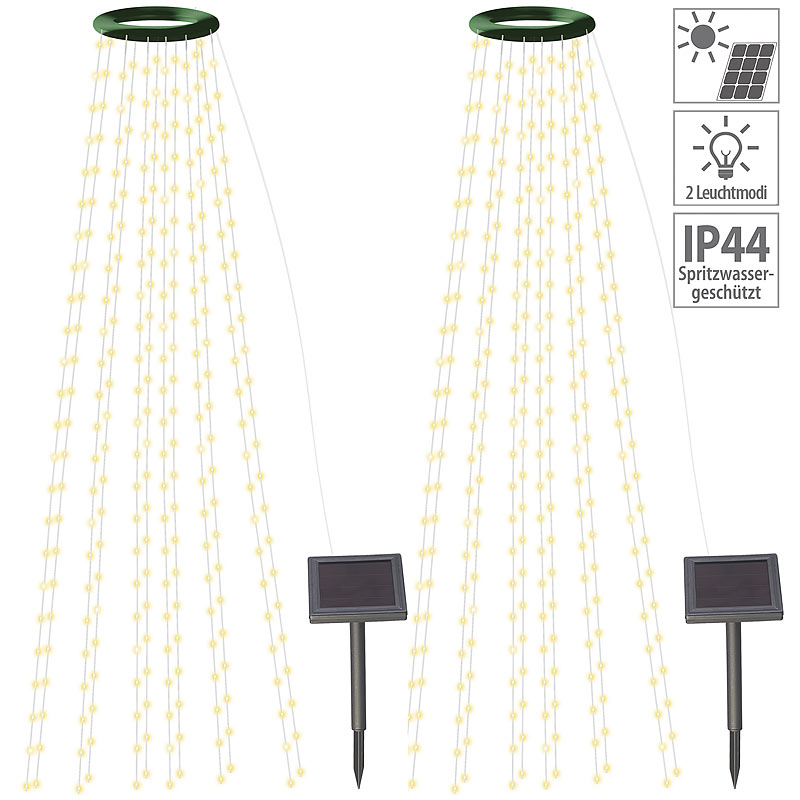 2er-Set Solar-Tannenbaum-Überwurf-Lichterkette, 12 Girlanden, 300 LEDs