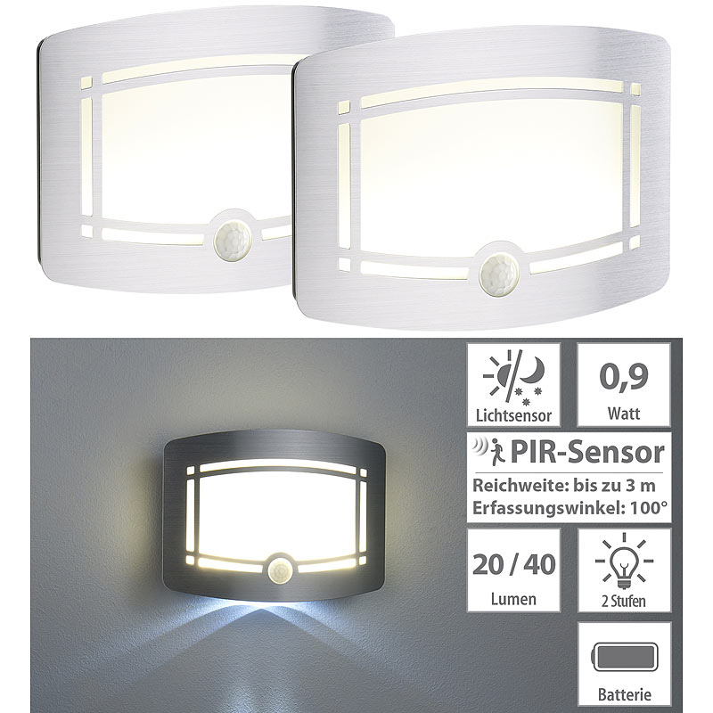 2er-Set 2-stufige Batterie-LED-Wandleuchten, Bewegungs-/Lichtsensor