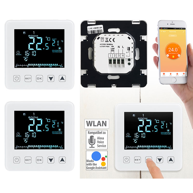 2er-Set WLAN-Thermostate für Fußbodenheizungen, für Siri, Alexa & GA