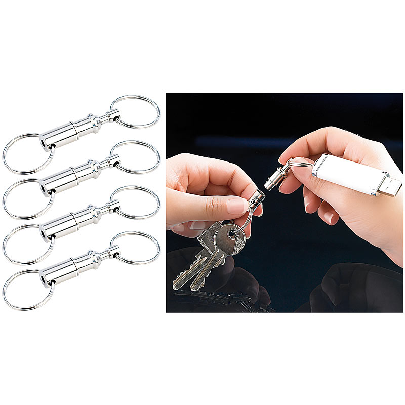 4er-Set Metall-Schlüsselanhänger mit schnellem Easyclip-Mechanismus