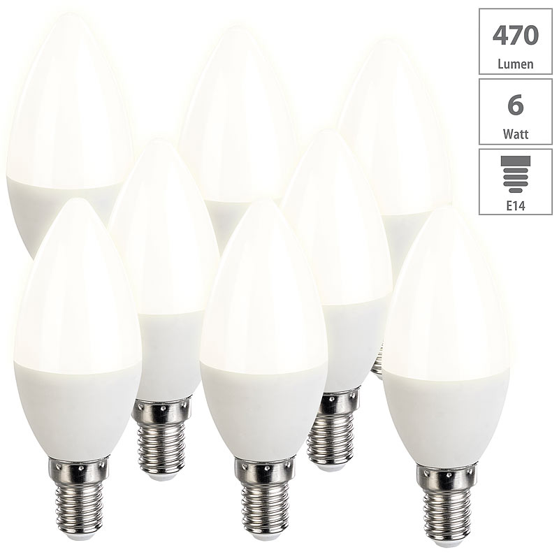 8er-Set LED-Kerzen, warmweiß, 470 Lumen, E14, A+