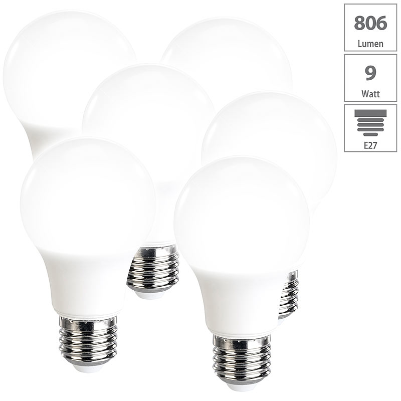 6er-Set LED-Lampen, tageslichtweiß, 806 Lumen, 360°