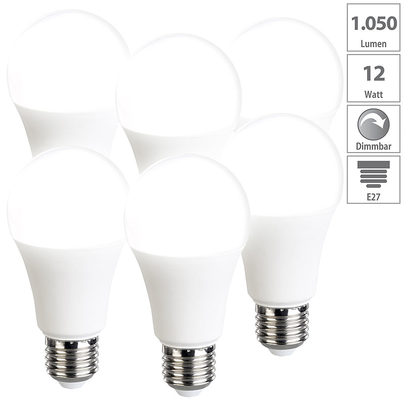 6er-Set LED-Lampen, dimmbar, tageslichtweiß, 1050 Lumen