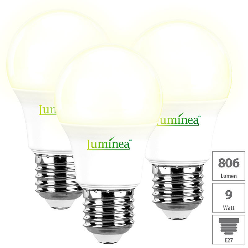 3er-Set LED-Lampen, warmweiß, 806 Lumen, E27, 9 Watt, A+, 220°