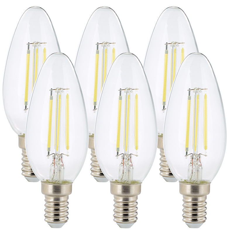 6er-Set LED-Filament-Kerzen, B35, E14, 470 Lumen, 4 Watt