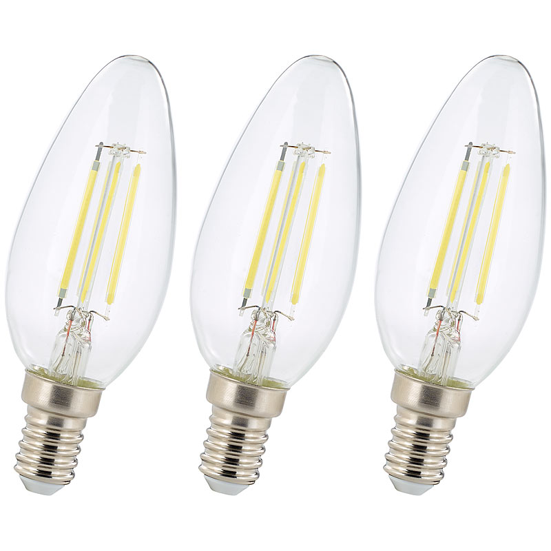 3er-Set LED-Filament-Kerzen, B35, E14, 470 Lumen, 4 Watt, 6500 K