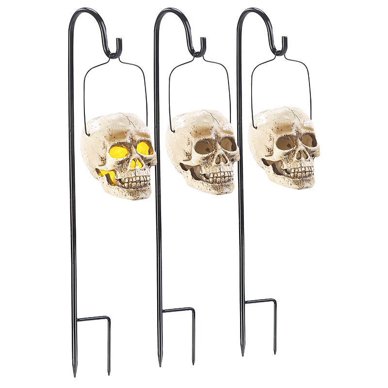 3er Pack Halloween Solar Schädel-Leuchte für den Garten, 1 gelbe LED