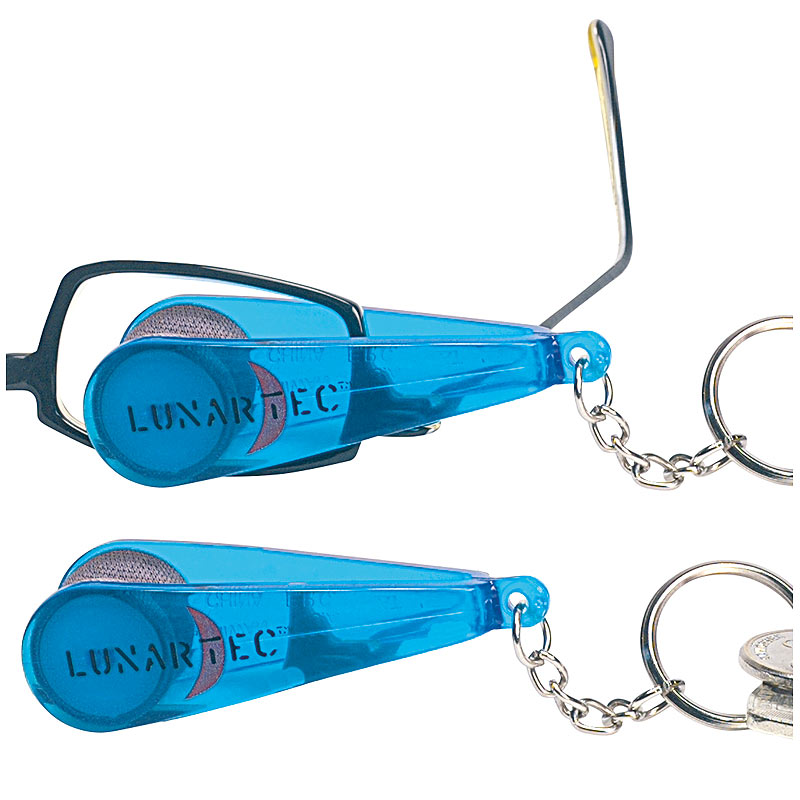 2er-Set Schlüsselanhänger: Brillen-Putz-Zange mit Mikrofaser-Tüchern