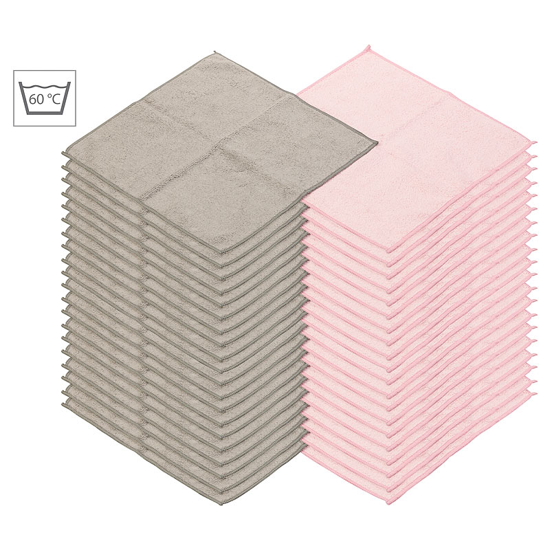 40 Mikrofaser-Kosmetiktücher zur Gesichtspflege, rosa/grau, 30 x 30 cm