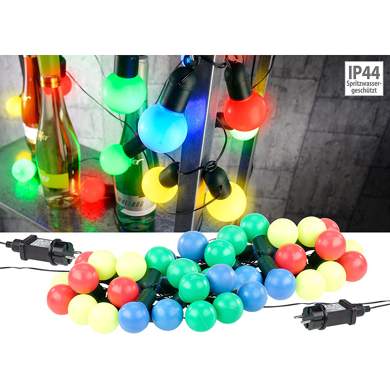 2er-Set LED-Lichterkette mit je 20 Lämpchen, 4-farbig, 1,2 W, IP44