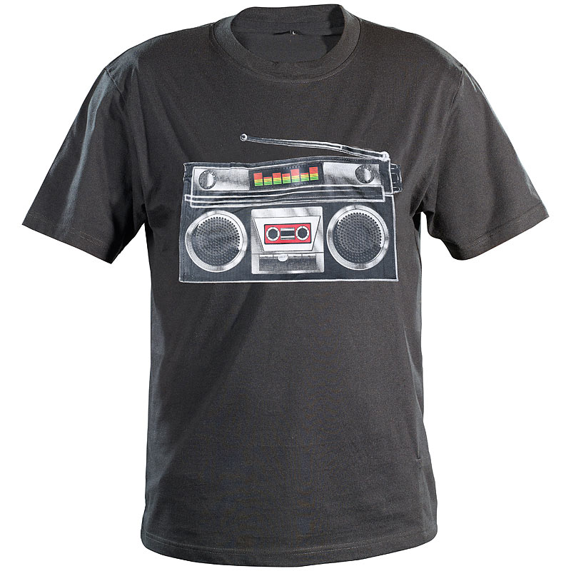 Ghettoblaster-LED-T-Shirt mit Equalizer, Gr. S