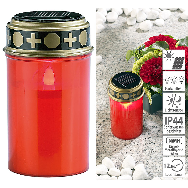 PEARL Grableuchte: Solar-LED-Grablicht mit Dauerlicht, rot