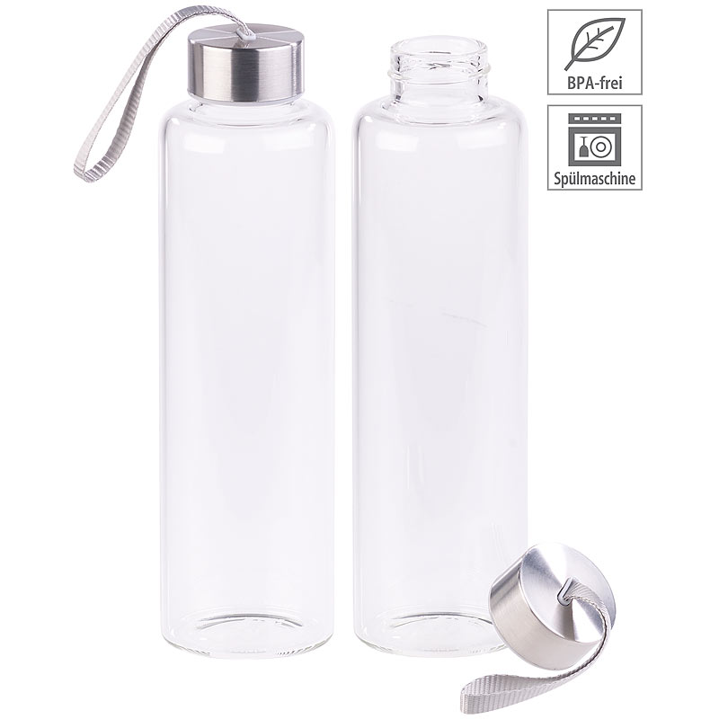 2er-Set Trinkflaschen aus Borosilikat-Glas, 550 ml, spülmaschinenfest