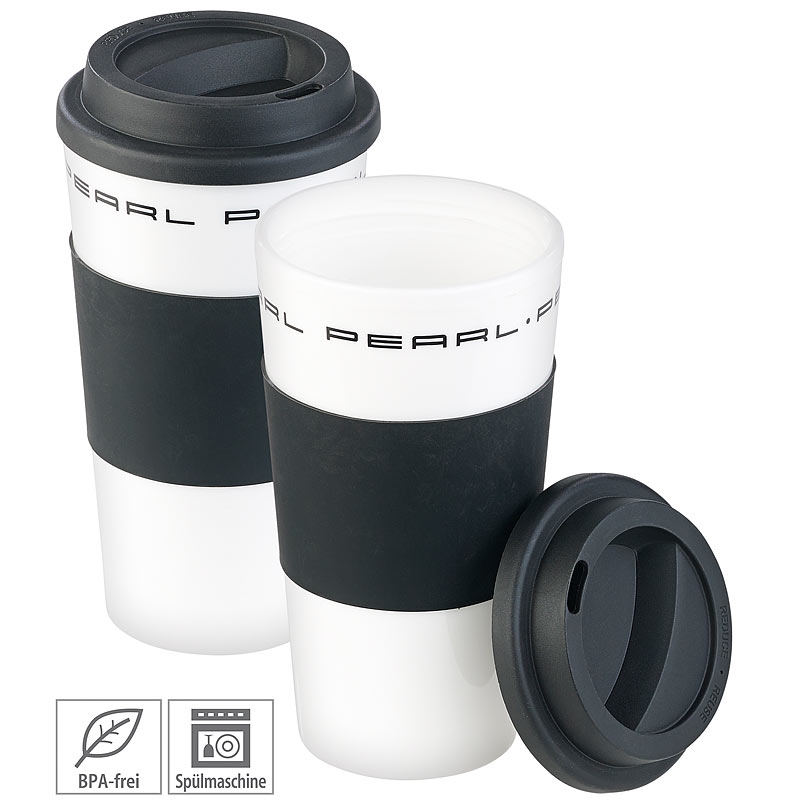 2er-Set Coffee-to-go-Becher mit Deckel, 475 ml, doppelwandig, BPA-frei