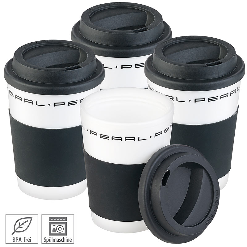 4er-Set Coffee-to-go-Becher mit Deckel, 350 ml, doppelwandig, BPA-frei