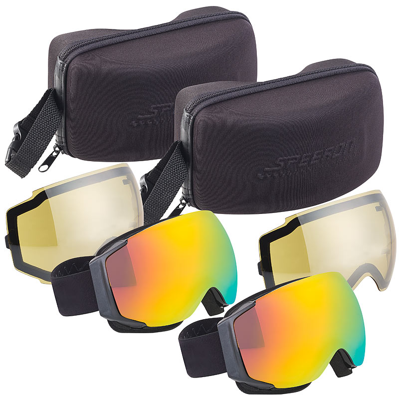 2er-Set Ski-&Snowboard-Brillen, Panorama-Sicht & kratzfestem Revo-Glas