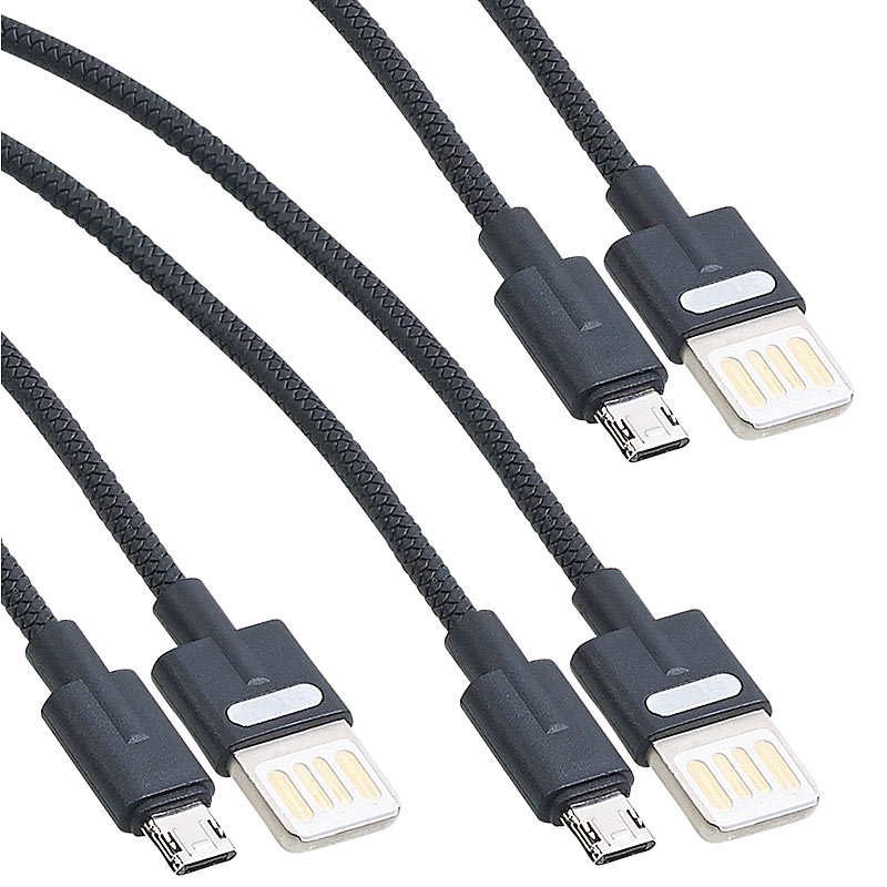 3er-Set Lade- & Datenkabel USB auf Micro-USB, zweiseitige Stecker, 1 m