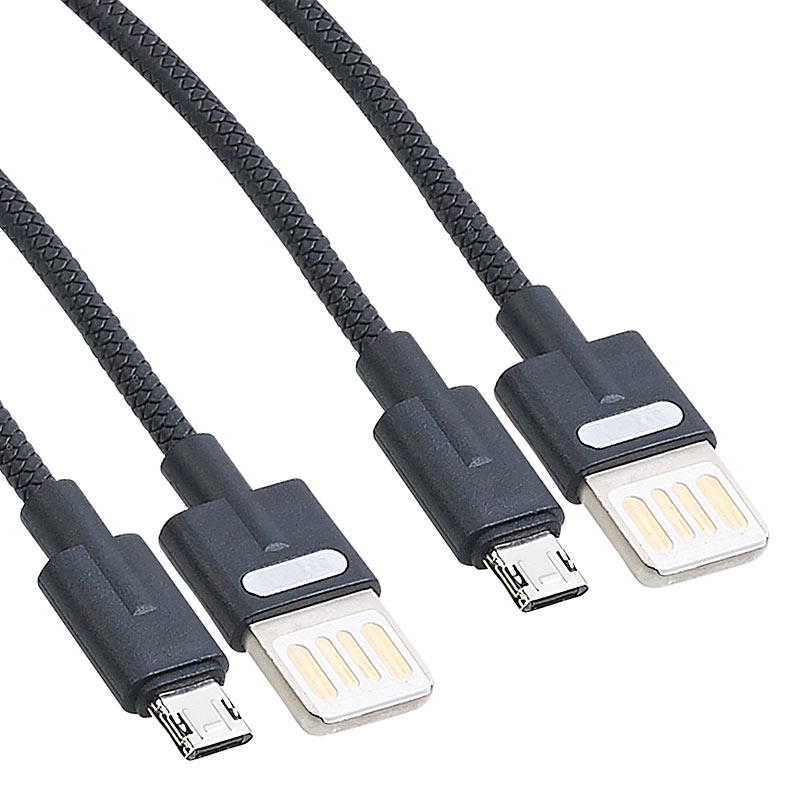 2er-Set Lade- & Datenkabel USB auf Micro-USB, zweiseitige Stecker, 1 m