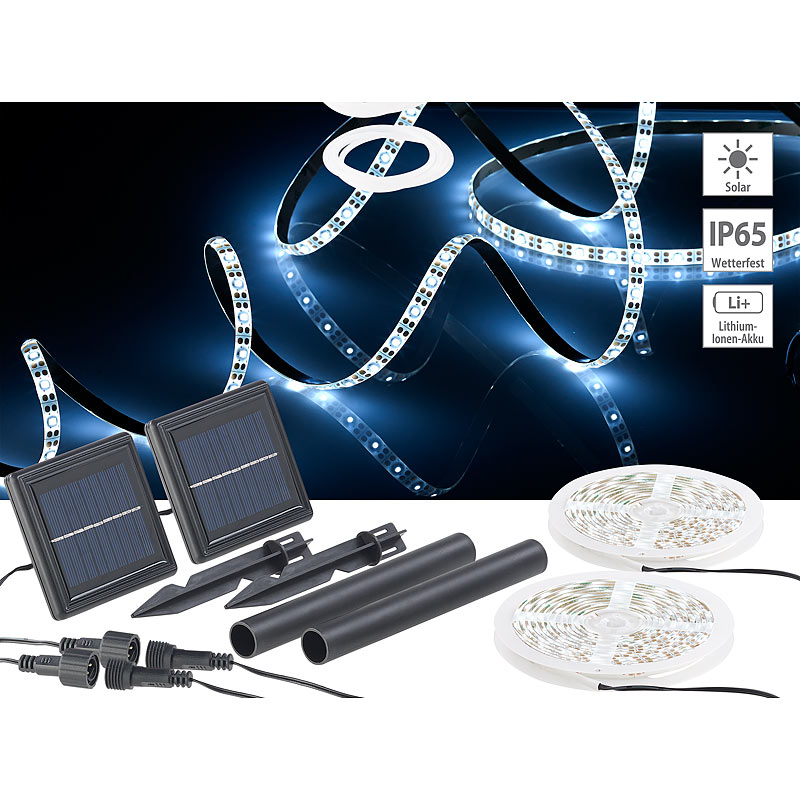 2er-Set Solar-LED-Streifen mit 180 tageslichtweißen LEDs, IP65