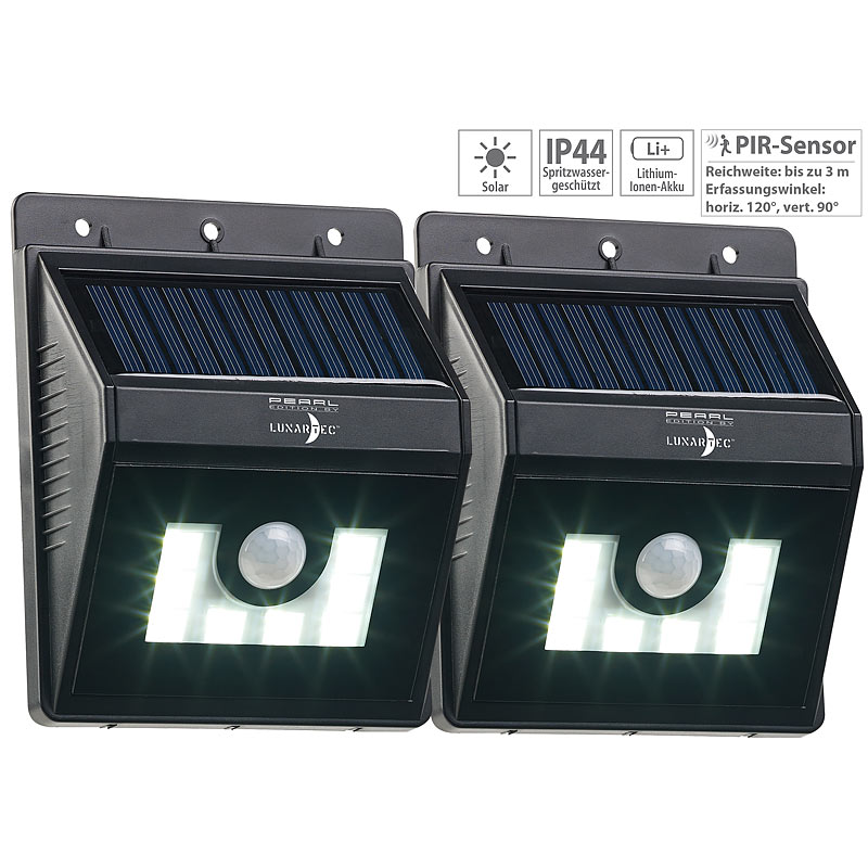 2er-Set Solar-LED-Wandleuchten mit Bewegungsmelder, Dimm-Funktion