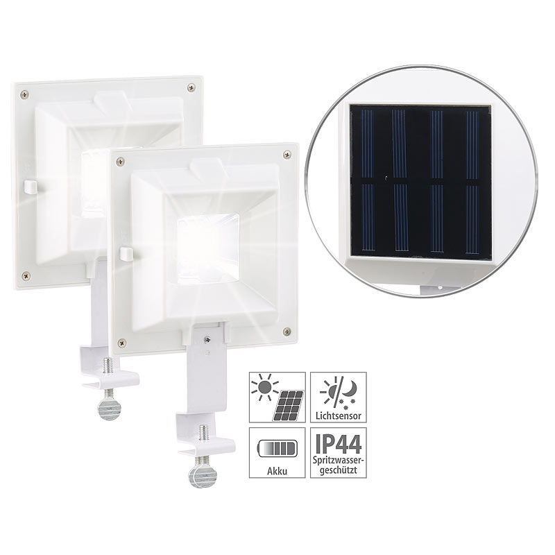 2er-Set Solar-LED-Dachrinnenleuchten, 6 SMD-LEDs, je 20 Lumen, IP44