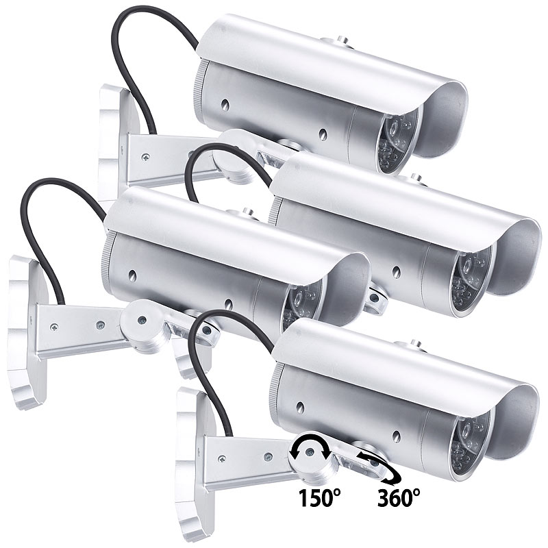 4er-Set Überwachungskamera-Attrappen mit Bewegungssensor & Signal-LED