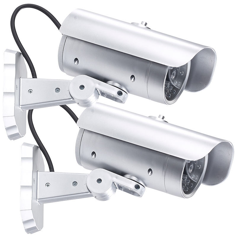 2er-Set Überwachungskamera-Attrappen, Bewegungssensor, Signal-LED