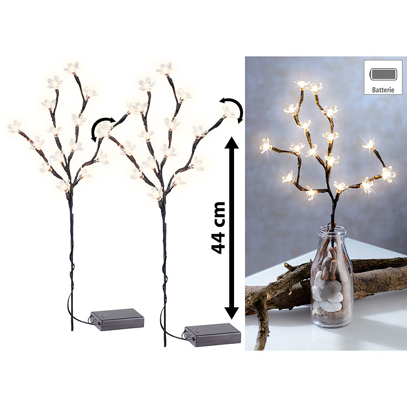 2er-Set LED-Lichterzweige mit 16 leuchtenden Blüten, batteriebetrieben